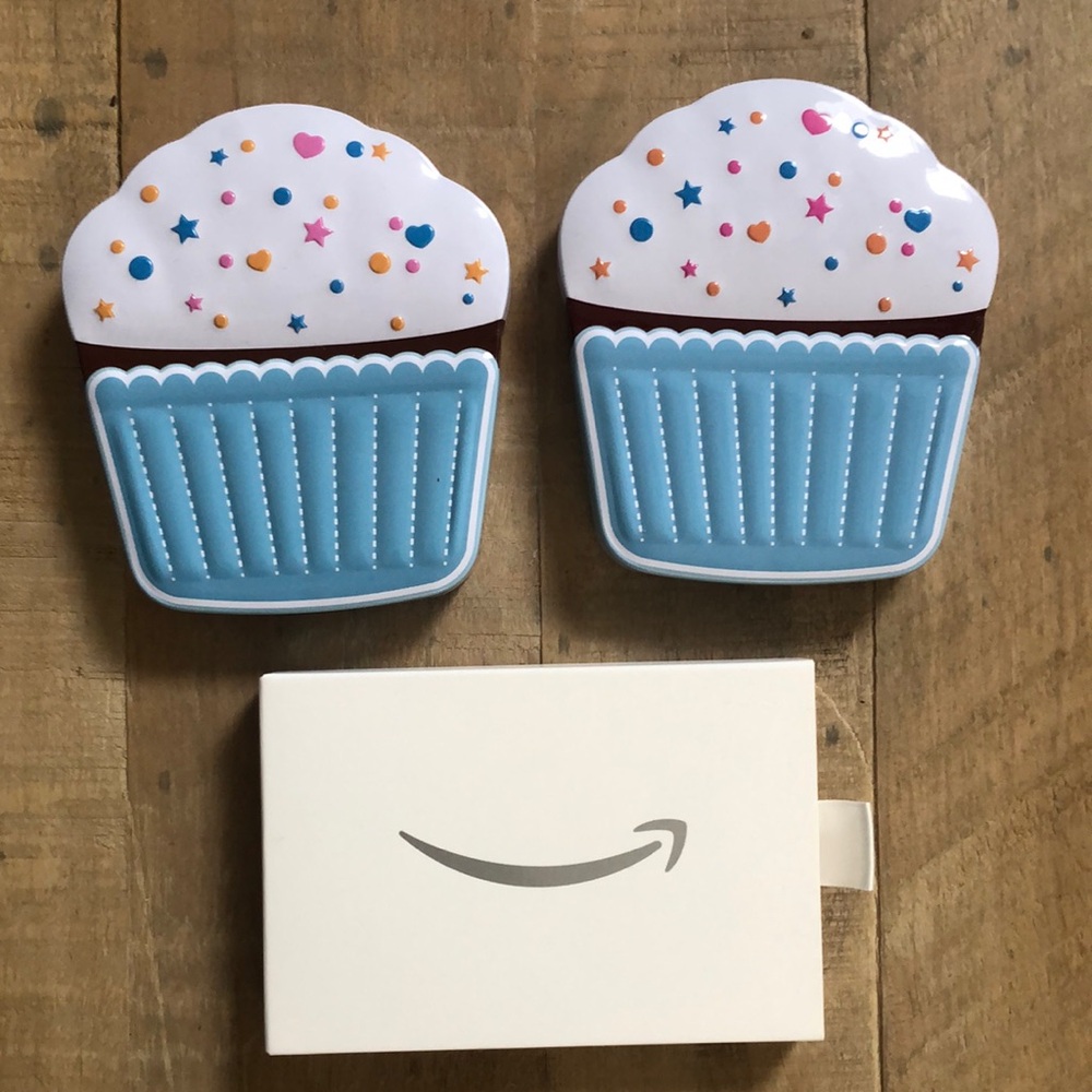 Amazon Gift Card Tins 2 Birthday Cupcakes 🧁 and 1 Slide Box NWT